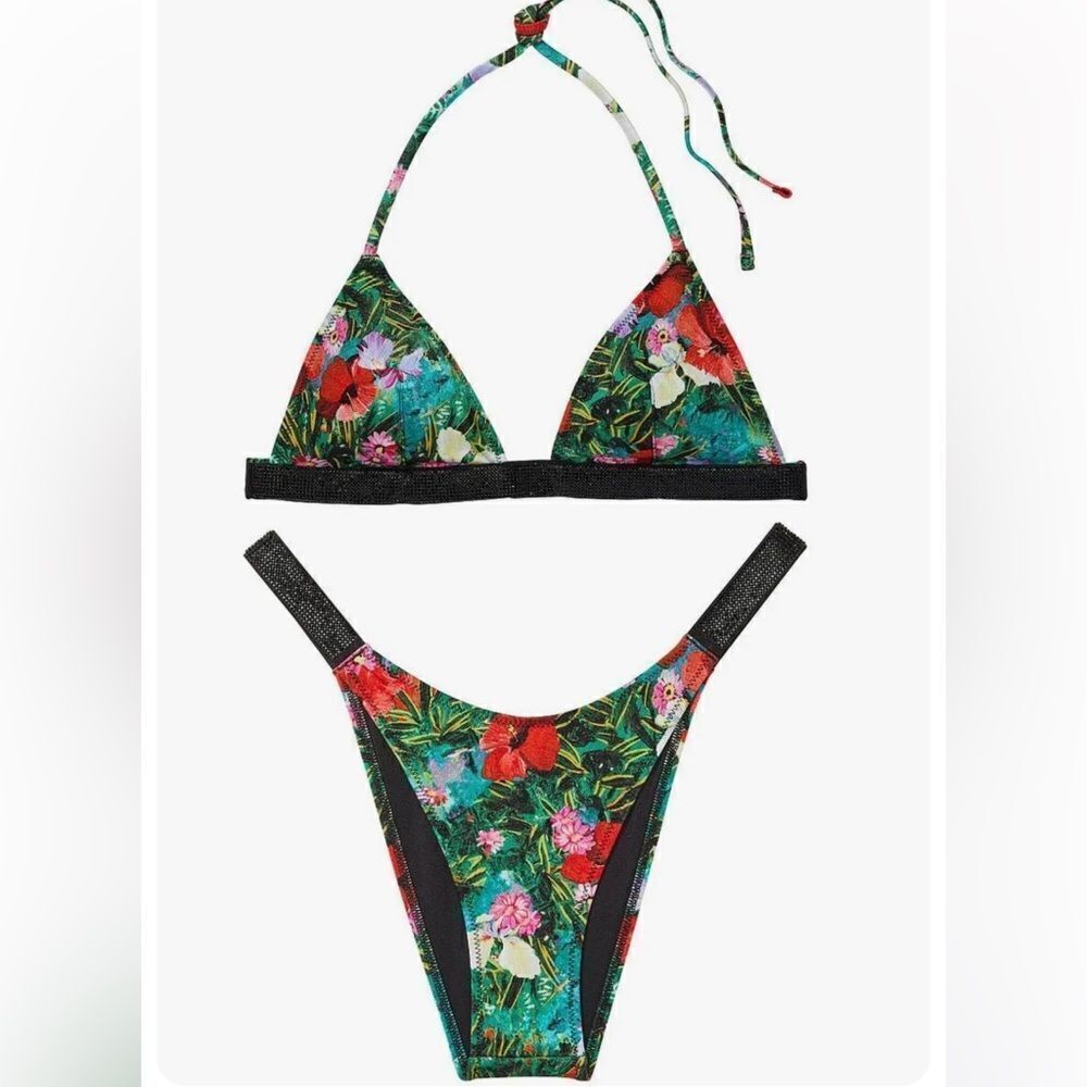 Victorias Secret Swim Set Bling Shine Strap Triangle Bikini Top & Bottom